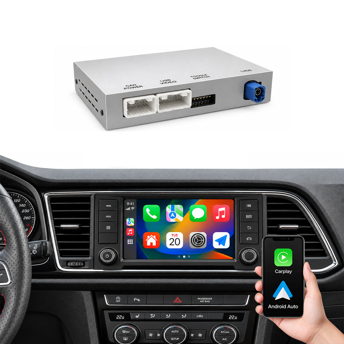 Carplay et Android Auto sans fil Plug and Play pour Seat Skoda