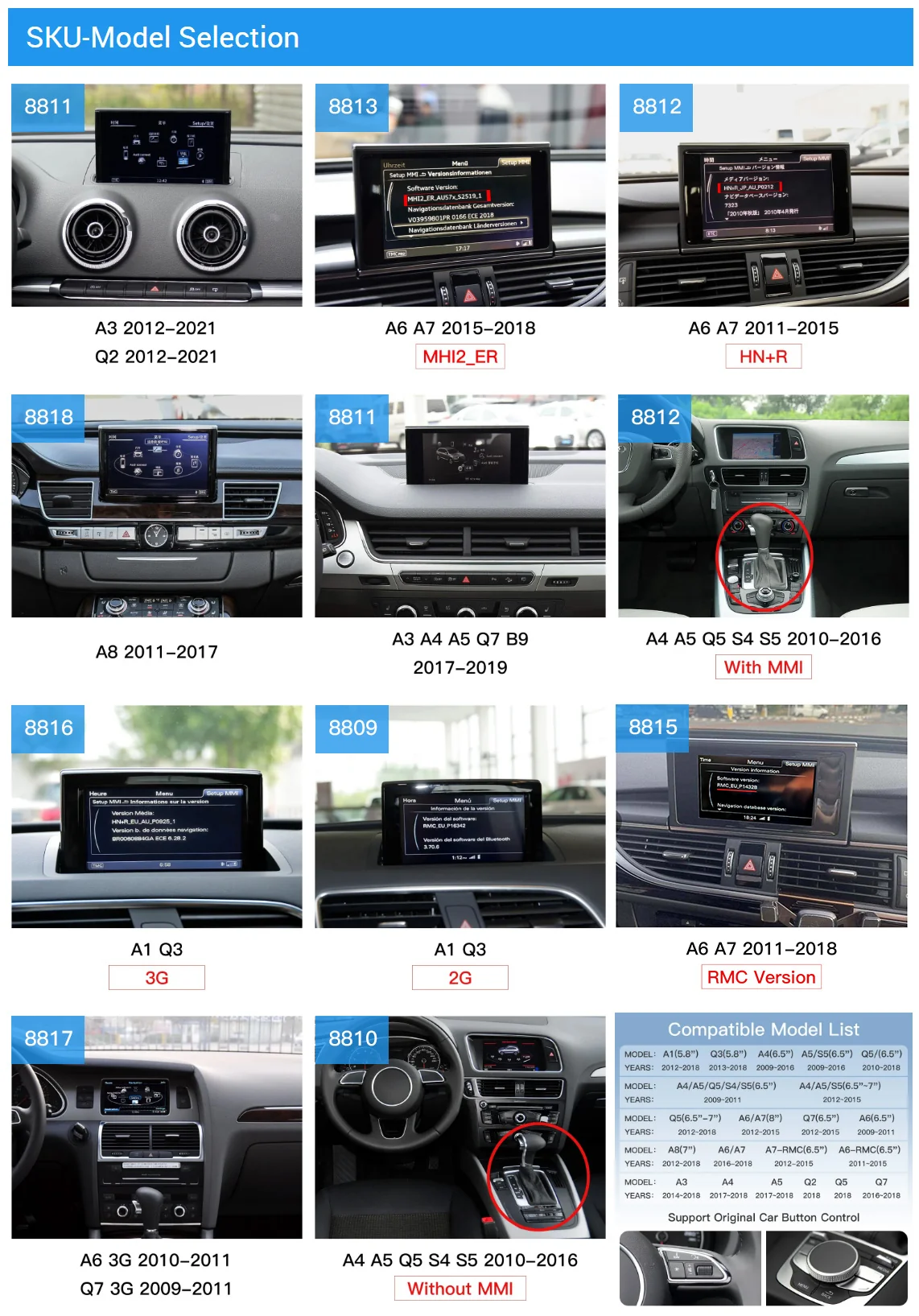 Wireless CarPlay Android Auto Interface For Audi 2009-2021