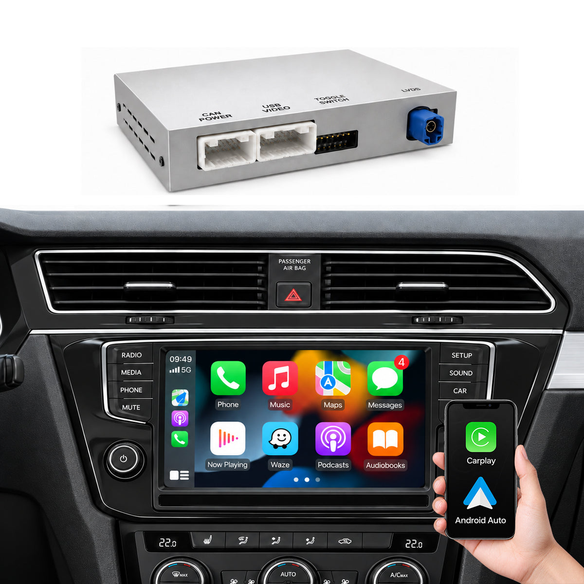 Interface CarPlay et Android Auto sans fil Plug and Play pour Volkswagen MIB