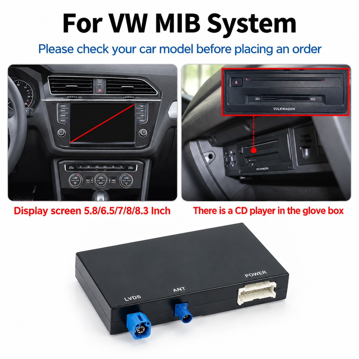 Interface CarPlay et Android Auto sans fil Plug and Play pour Volkswagen MIB