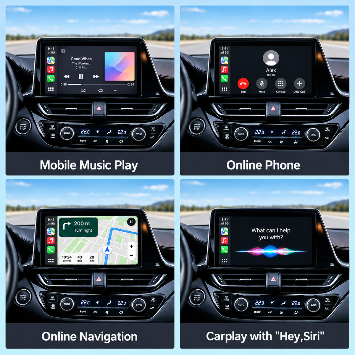 Interface CarPlay et Android Auto sans fil Plug and Play pour Toyota 2014-2019 Touch2 Entune2.0